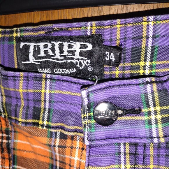 Y2k Tripp NYC plaid split bomdage pants skinny jeans - Picture 2 of 5